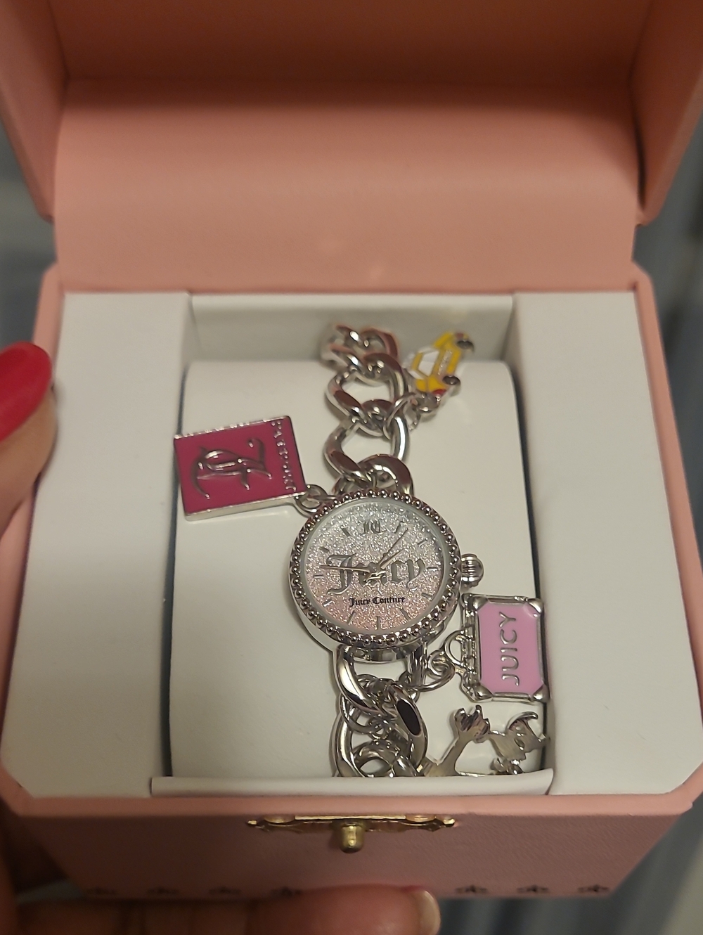Juicy Couture Silver Chain Charm Watch with Travel Accents